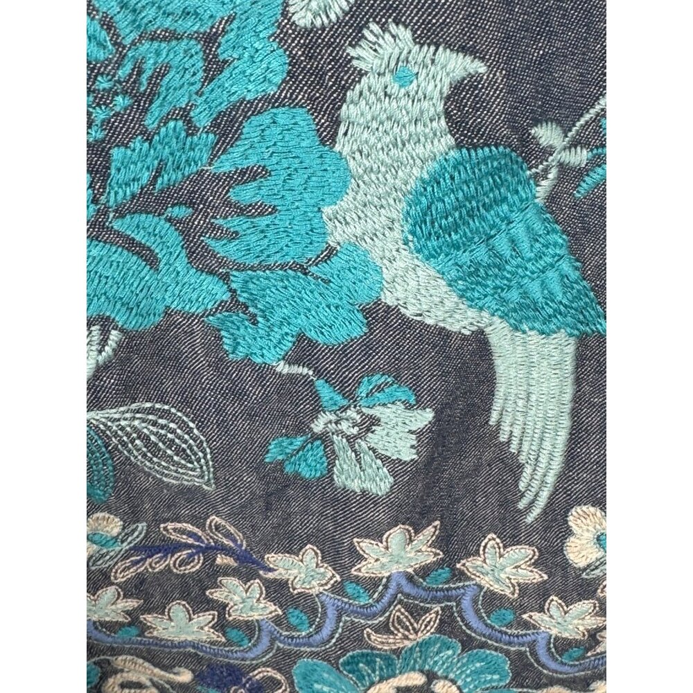 NWT Johnny Was Ruffle Sleeve Embroidered Dress Kikio Denim Blue V-Neck Size S - Picture 7 of 10
